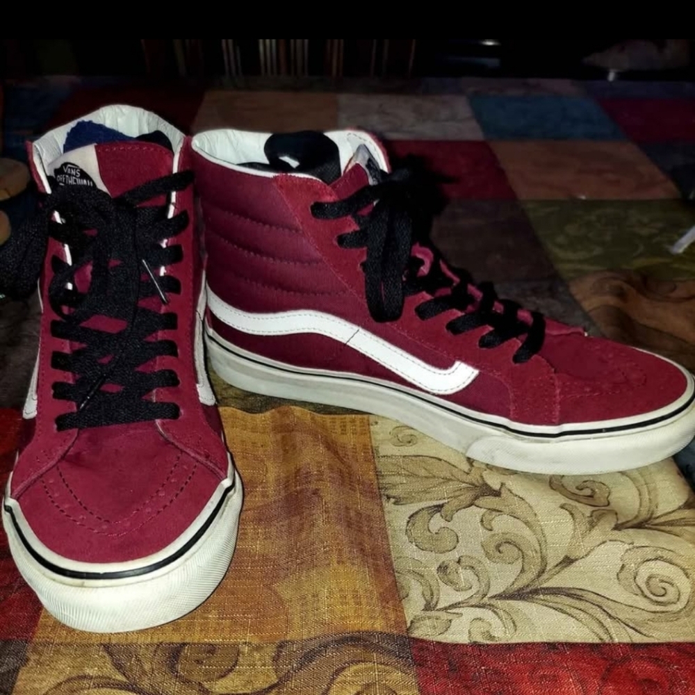 Vans Burgundy and White High-Top Skate Sneakers W9.5 M7.5
